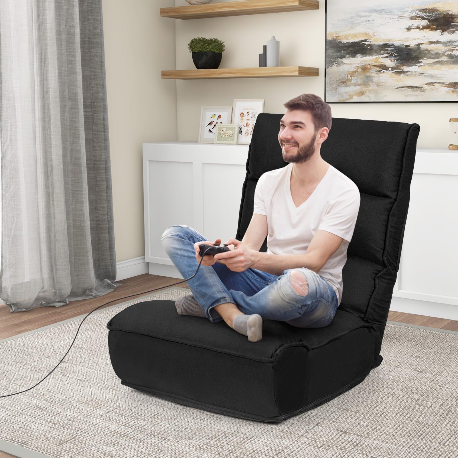 BEFOUNDLOVELY Folding Floor Lounge Chair with 5-Position Adjustable Head & 4-Position Adjustable Backrest