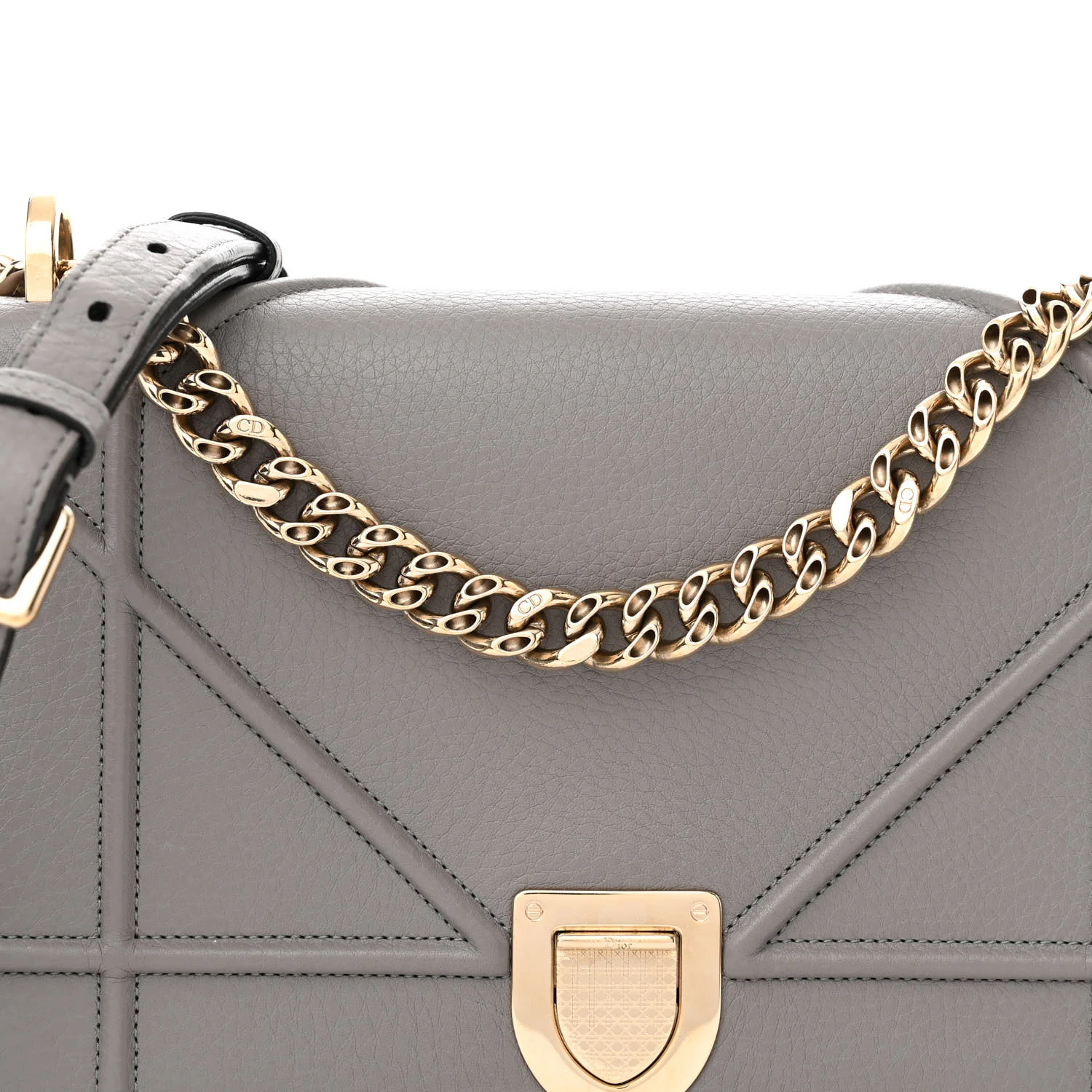 Grained Calfskin Medium Diorama Flap Bag Gris - Top Club