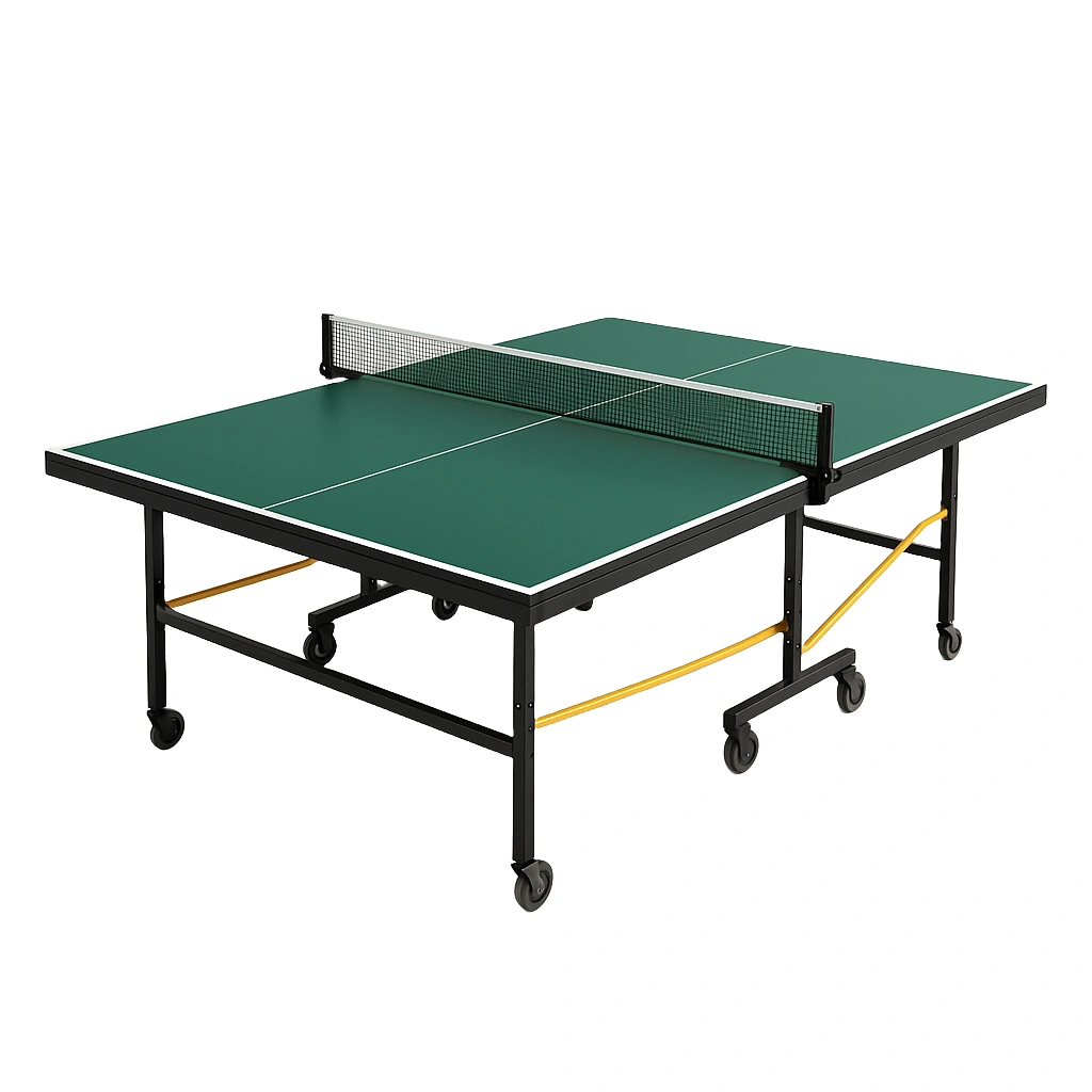 Green steel table tennis table for indoor and outdoor use, 274 x 152.5 x 76 cm