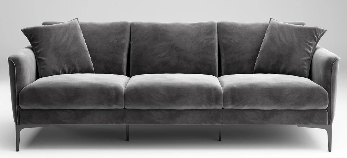 Luxury sofa gray / black 240 x 98 x H. 60 cm - living room sofa with elegant velvet fabric - luxury living room furniture