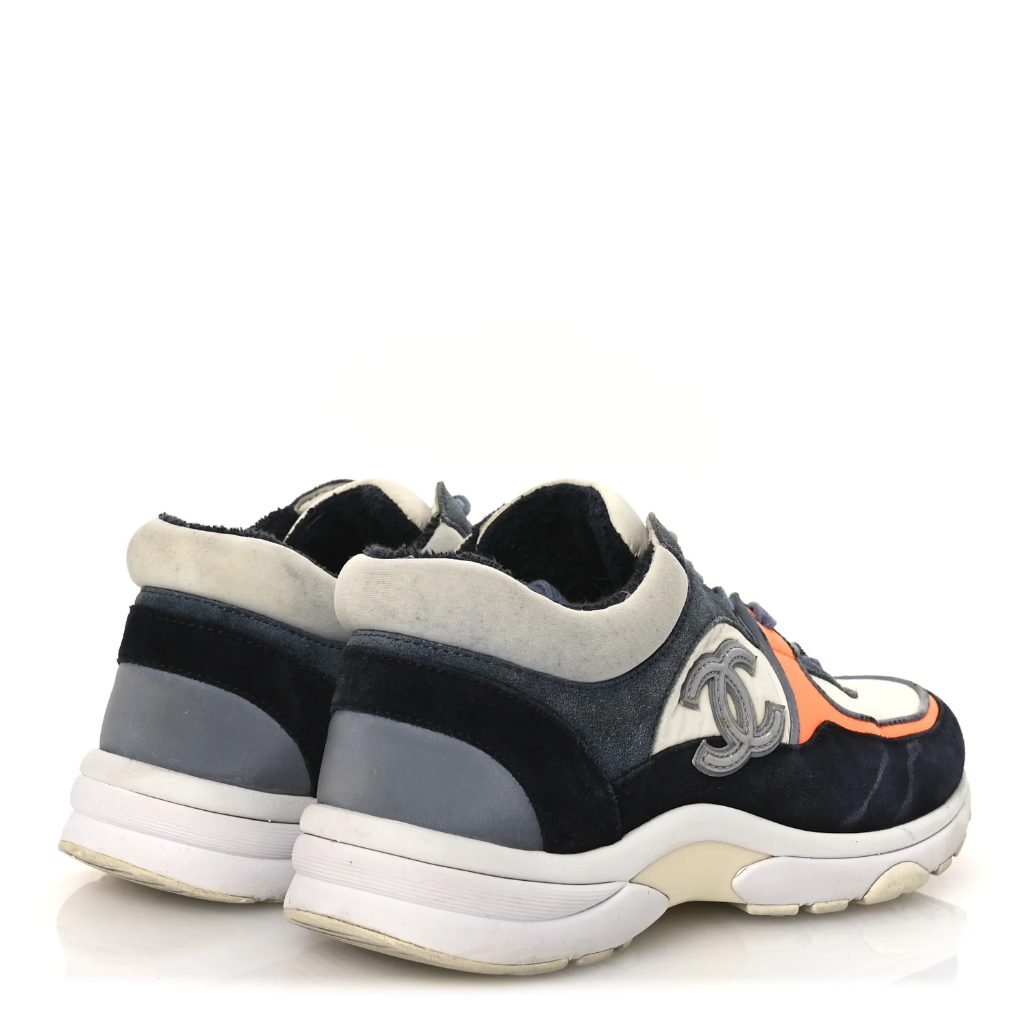 Nylon Calfskin Suede CC Womens Sneakers 35.5 Navy White Orange Black - Top Club
