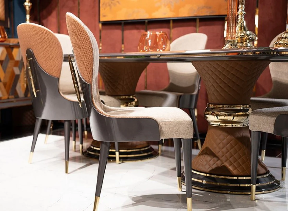 Luxury Art Deco Dining Chair Set of 6 Cream / Brown / Gray / Gold - Art Deco Kitchen Chairs - Luxury Art Deco Dining Room Furniture