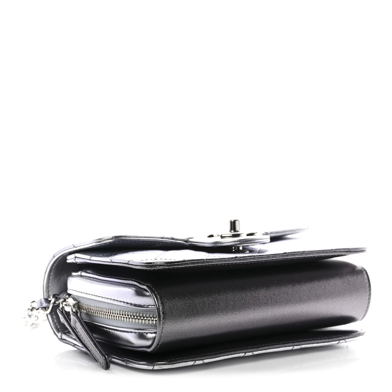 Metallic Lambskin Like A Wallet Flap Silvery Black - Top Club