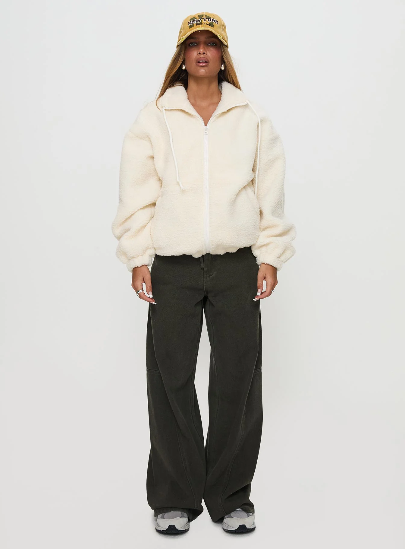 Say My Name Polar Fleece Zip Up Jacket Cream