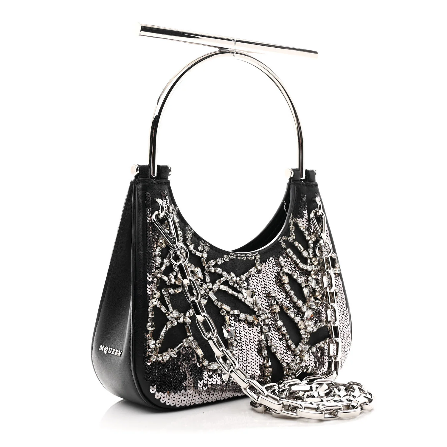 Lambskin Embellished Crystal Mini T-Bar Bag Black - Top Club