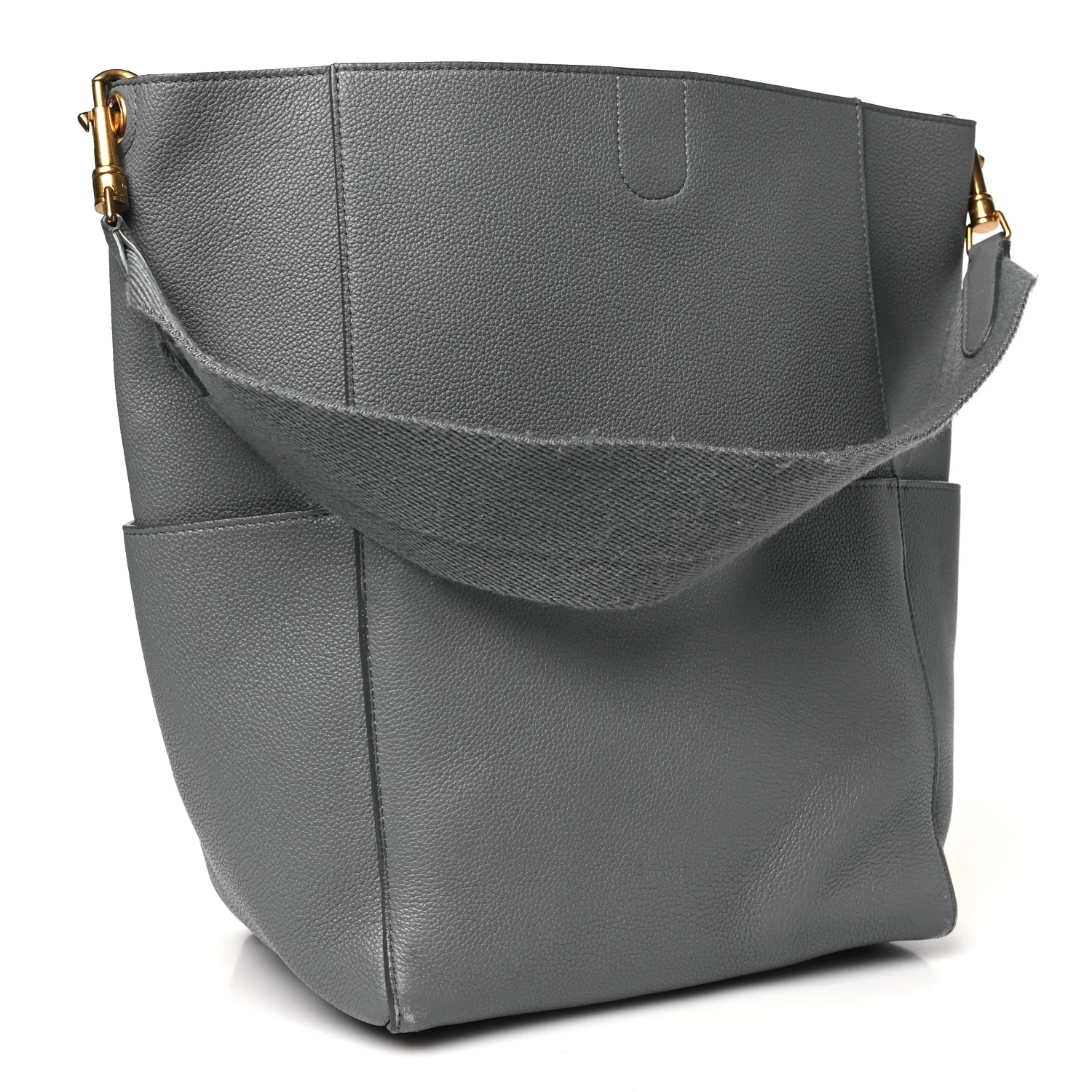 Soft Grained Calfskin Sangle Bucket Bag Grey - Top Club