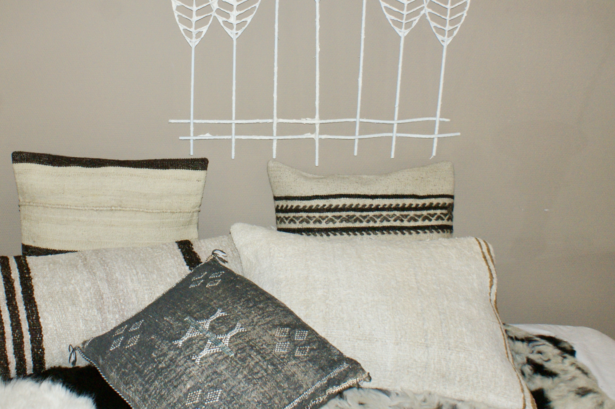 Kussen Kelim Vintage natural stripe mocha 60x40
