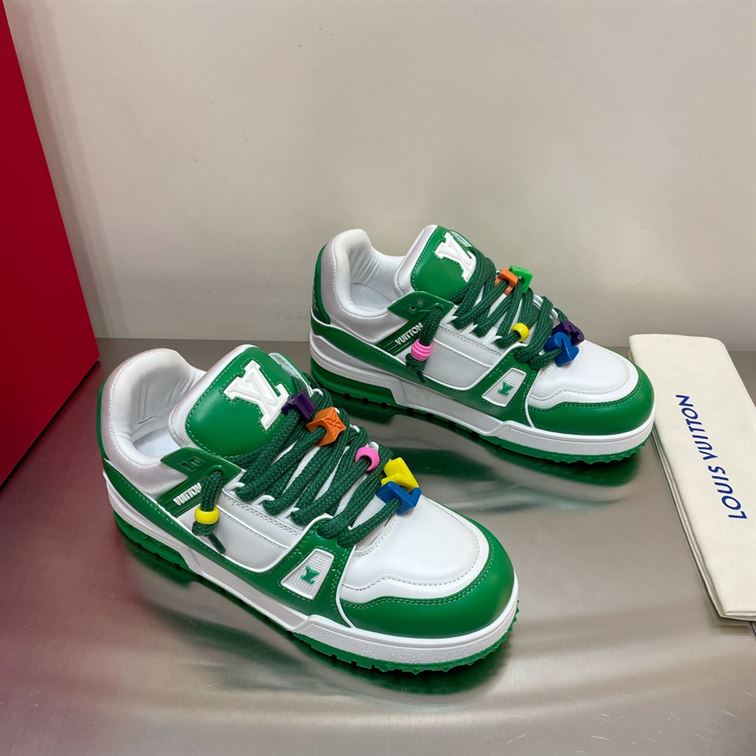 LOUIS VUITTON TRAINER MAXI LOW-TOP SNEAKERS IN WHITE AND GREEN   LVS113 - Sneaker Replica Workshop
