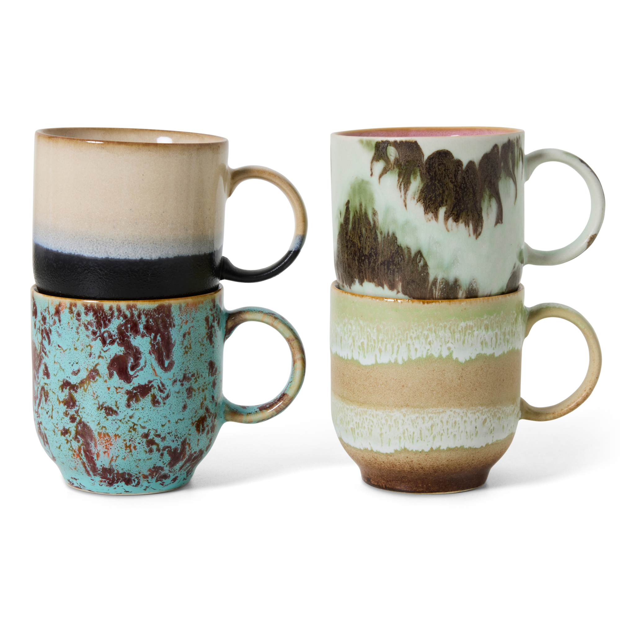Servies 70's Ceramics cafe mug Abstract - set van 4