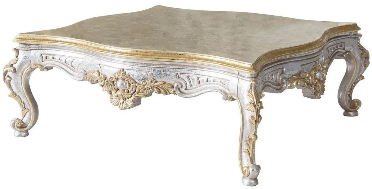 Luxury baroque living room set gray / blue / silver / gold - 2 sofas & 2 armchairs & 1 coffee table - magnificent living room furniture in baroque style