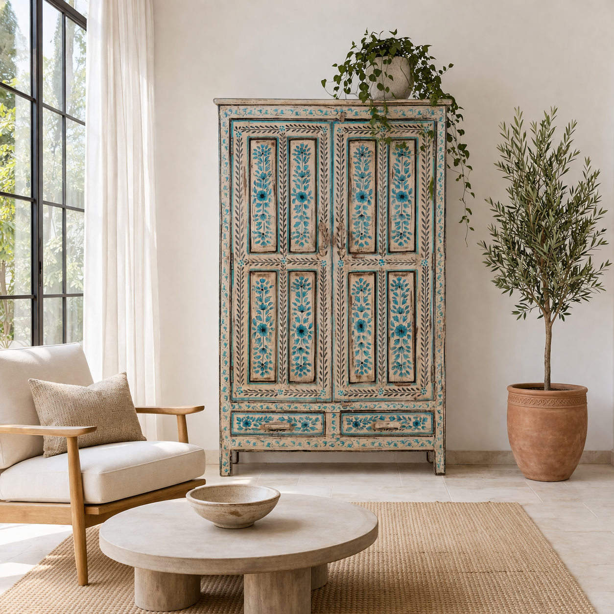 Anay - Handgeschilderde vintage stijlkast 152 cm