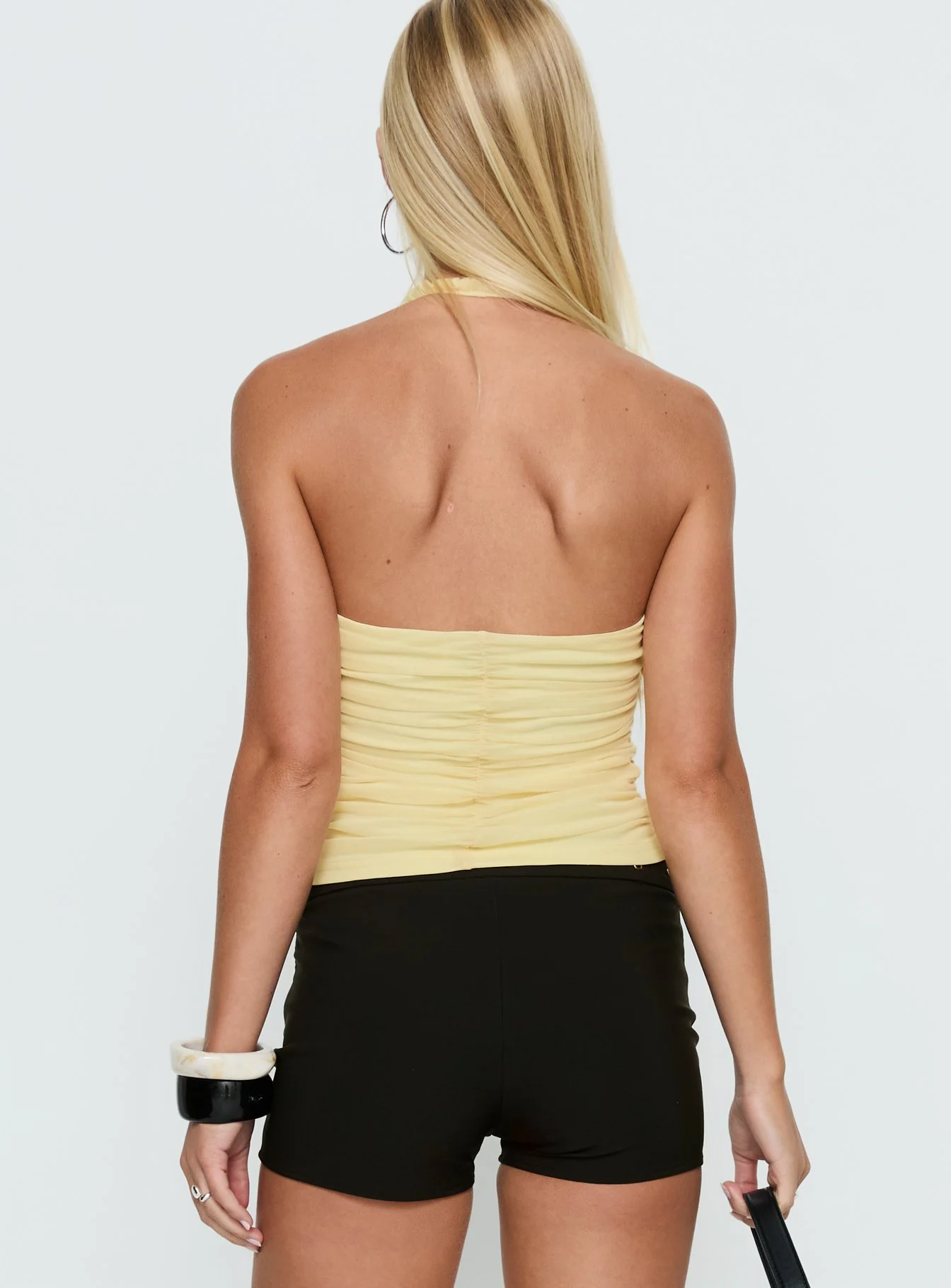 Eye Candy Ruched Halter Top Lemon
