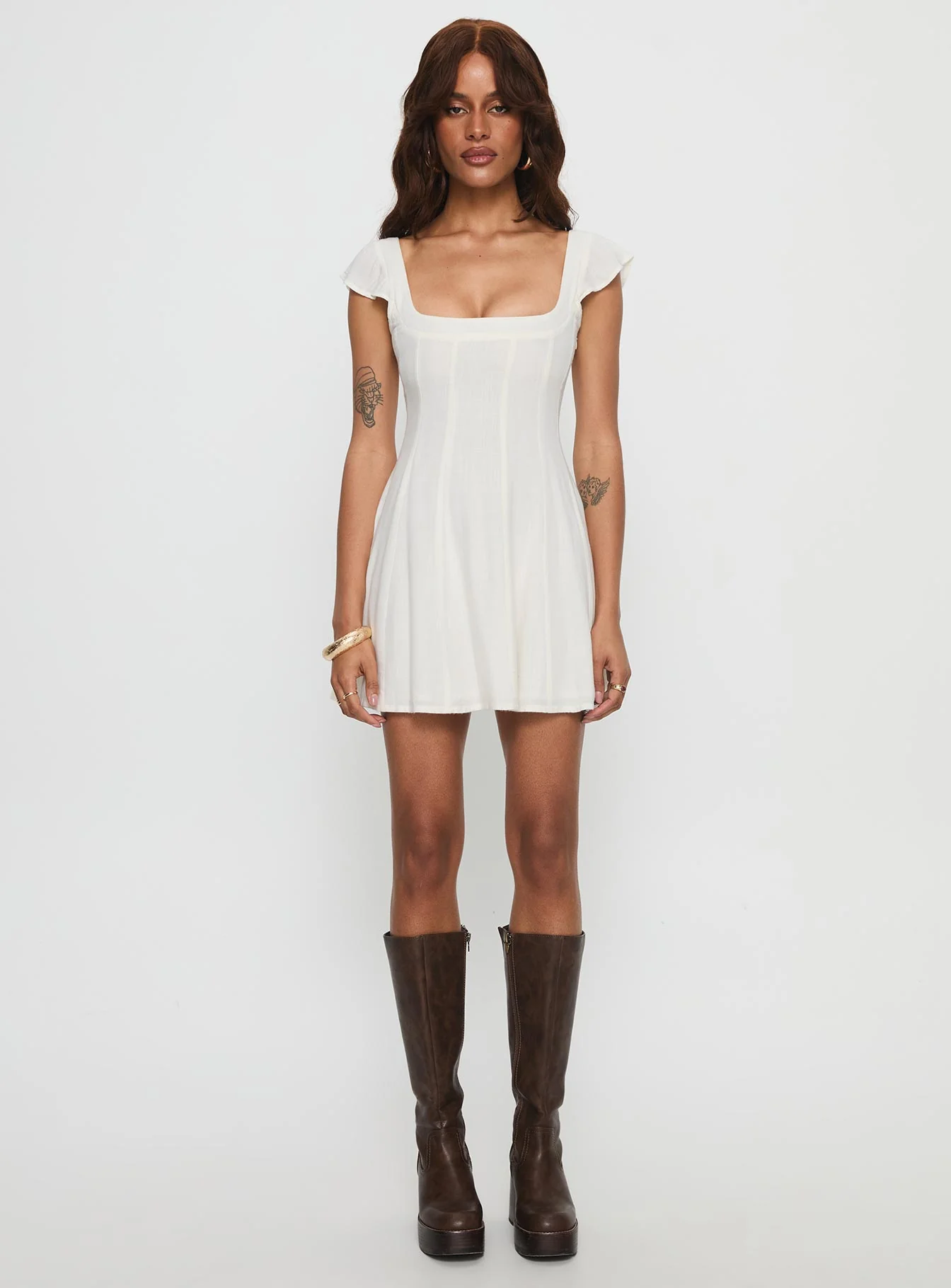 Annah Cap Sleeve Tie Up Mini Dress White