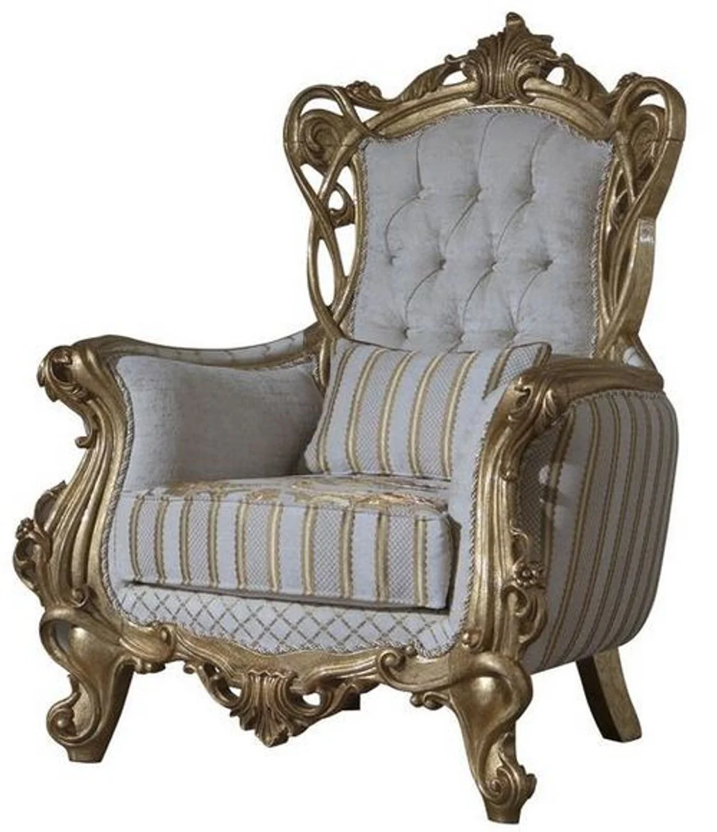 Luxury Baroque Living Room Set White / Gray / Gold - 2 Sofas & 2 Armchairs & 1 Coffee Table - Baroque Living Room Furniture - Noble & Magnificent