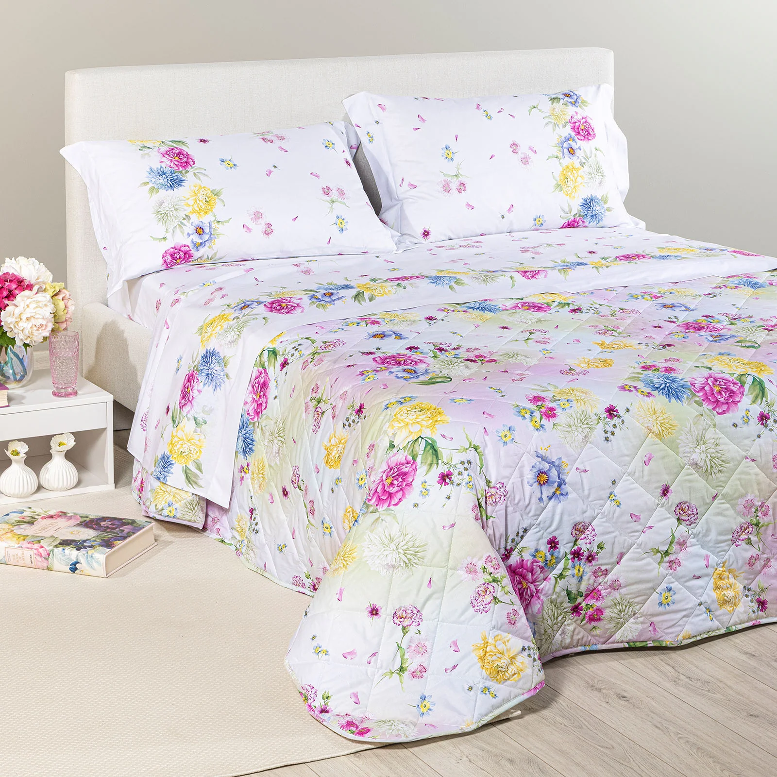 Copriletto Trapuntato In Cotone Garden Matrimoniale Unica Caleffi