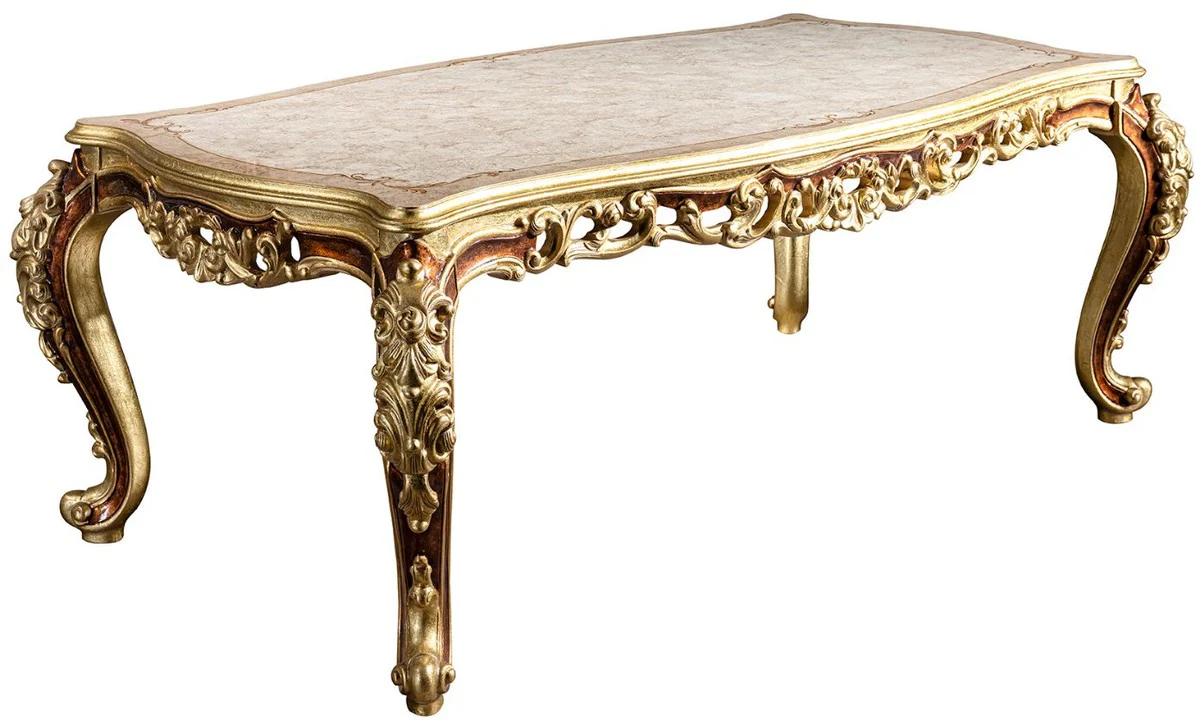 Luxury baroque dining room set white / gold / brown / gold - 1 dining room table & 6 dining room chairs - Noble dining room furniture in baroque style - noble & magnificent