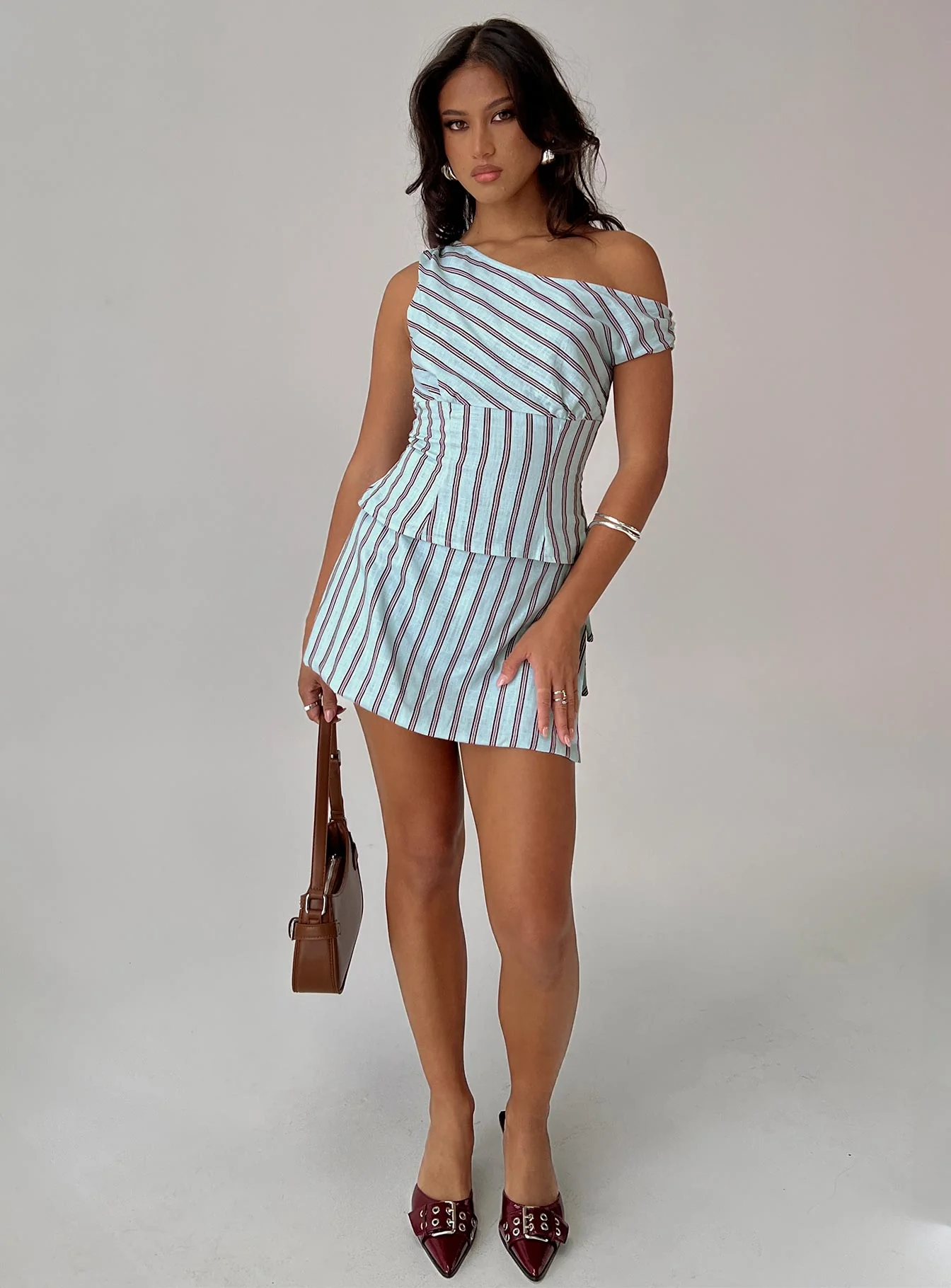 Del Rio Off The Shoulder Top Blue / Maroon