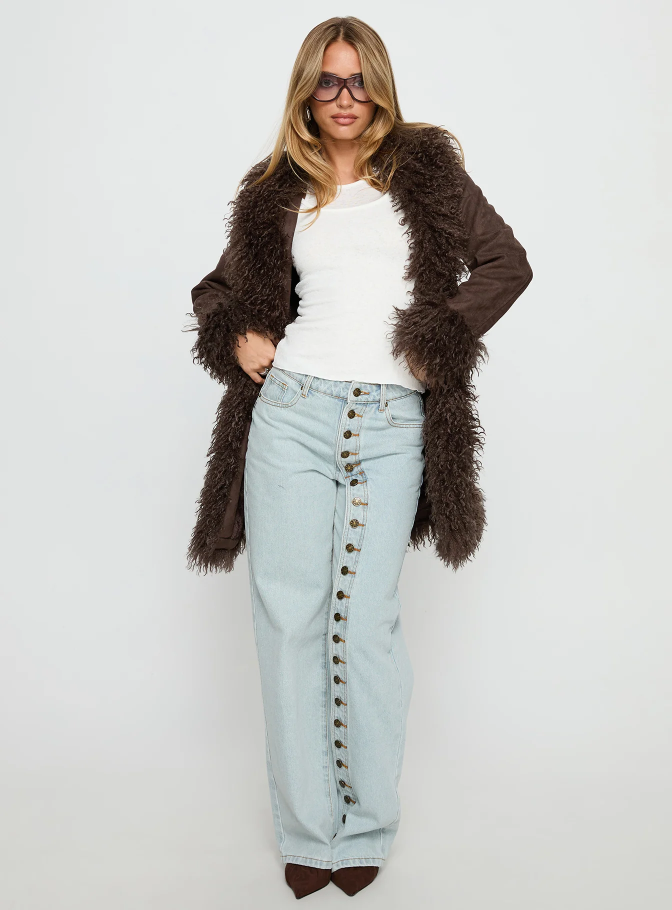 Josefina Faux Fur Detail Jacket Chocolate