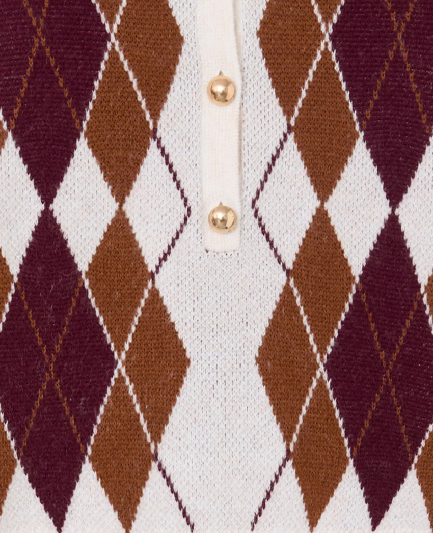 Pimkie Pull col polo motif losanges