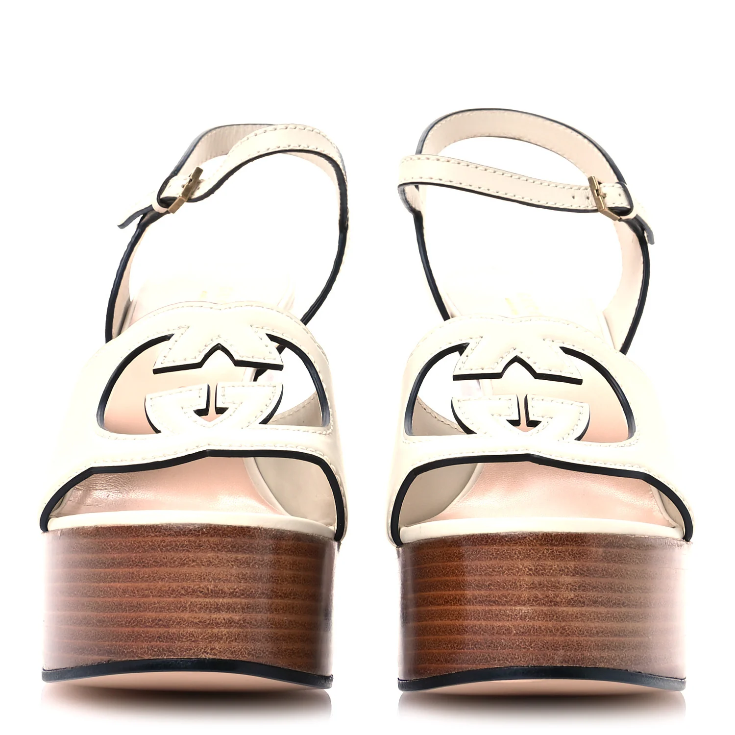 Cosmos Softy Calfskin Wooden Interlocking G Cut-Out 30/120mm Platform Sandals 41 Mystic White - Top Club