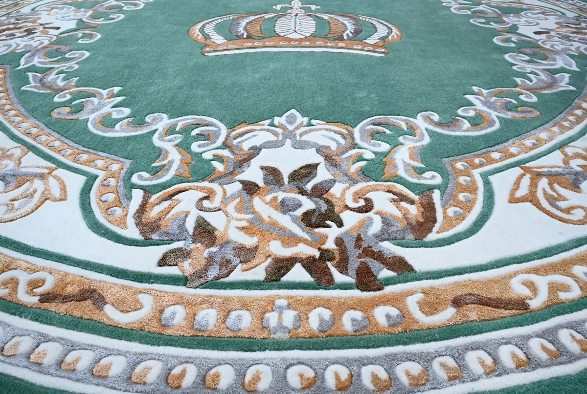 Round Pompöös by Luxury Baroque Carpet Crown by Harald Glööckler Green / White / Brown - Various Sizes