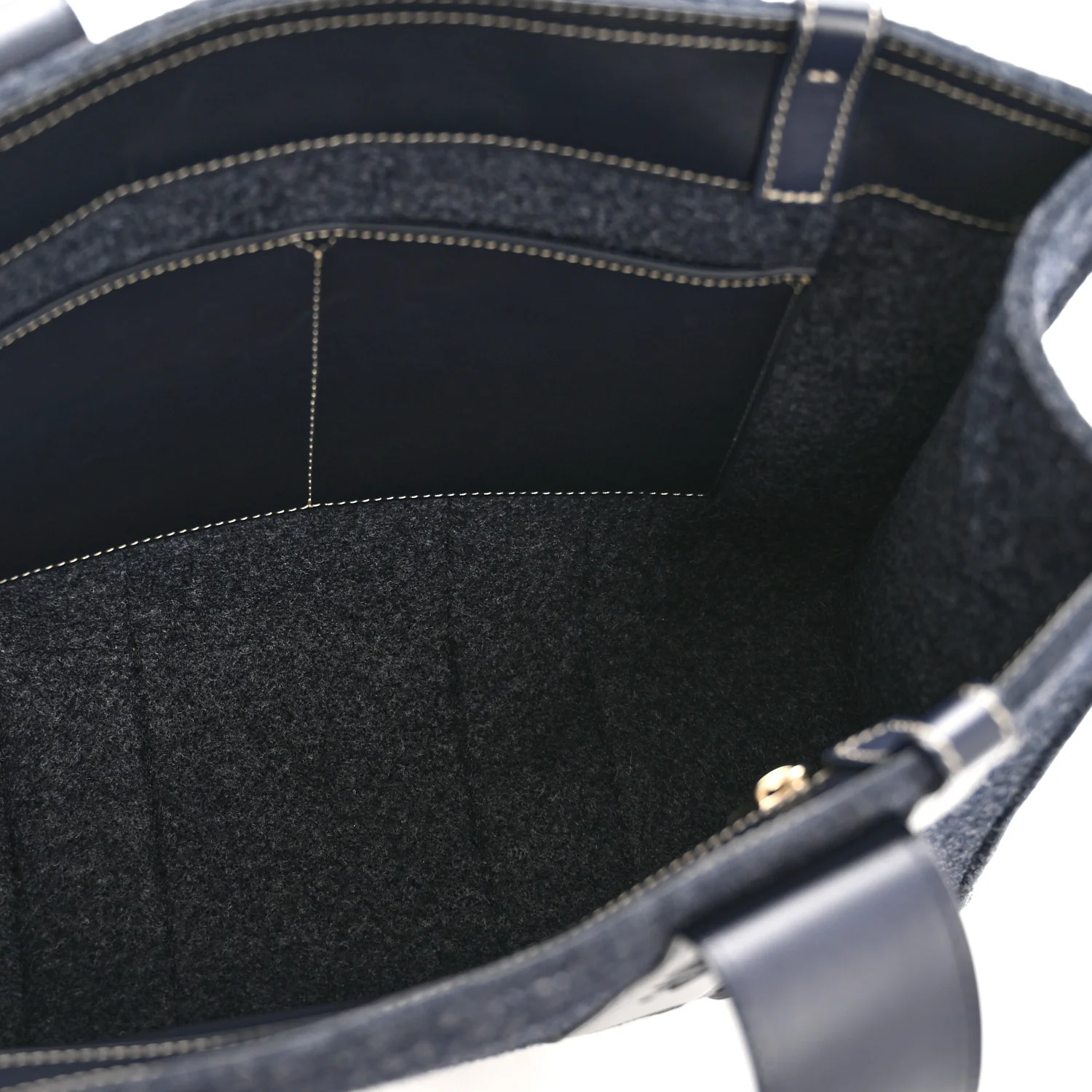 Felt Shiny Calfskin Medium Woody Ribbon Tote Obscure Navy - Top Club