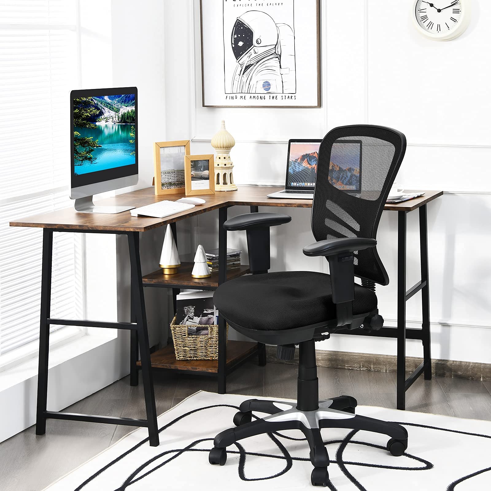 BEFOUNDLOVELY Mid-Back Managers Mesh Office Chair with Height Adjustable Backrest & Armrest, Seat Tilt Adjustment