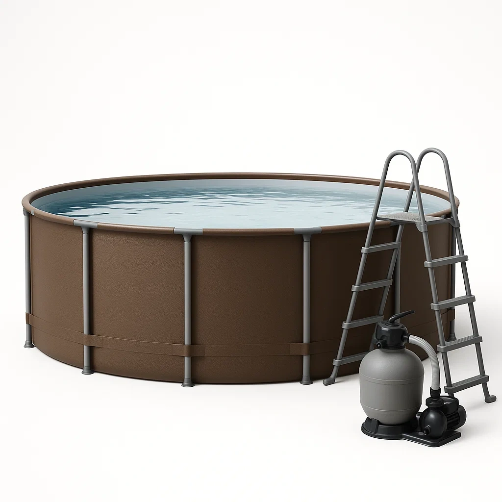Round, removable steel tube pool 448x105 cm brown/gray with filter and ladder JJkGSMi281zC