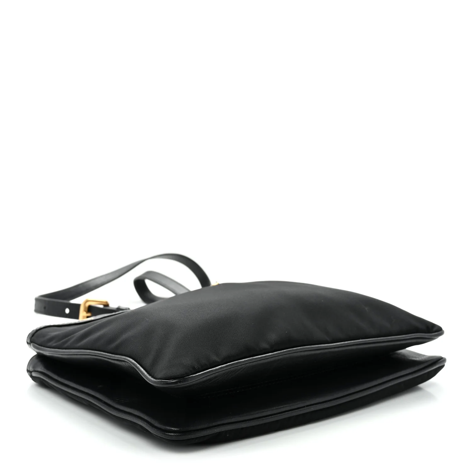 Tessuto Nylon Soft Calf Double Zip Crossbody Bag Black - Top Club