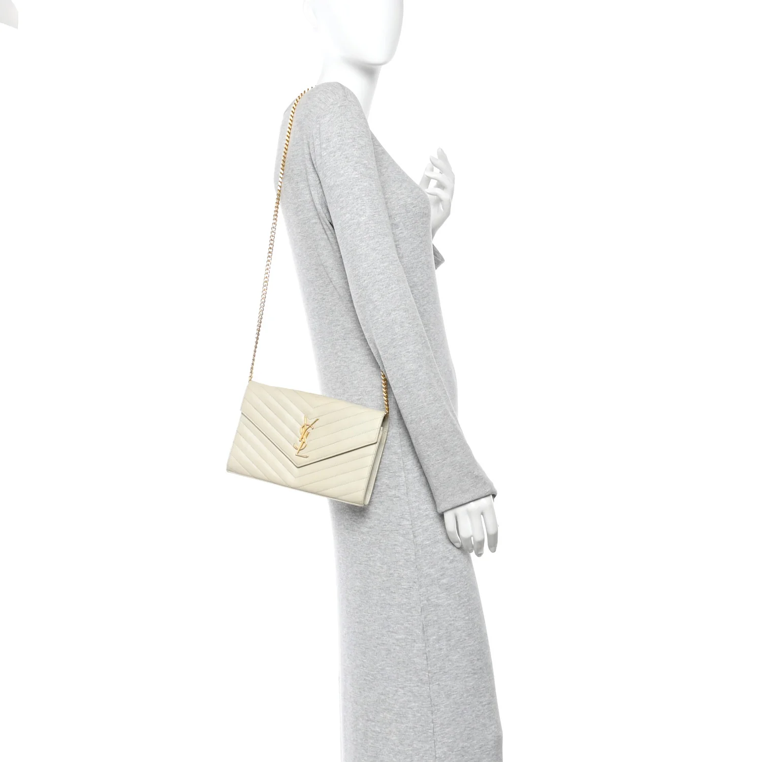 Grain De Poudre Matelasse Chevron Monogram Chain Wallet Crema Soft