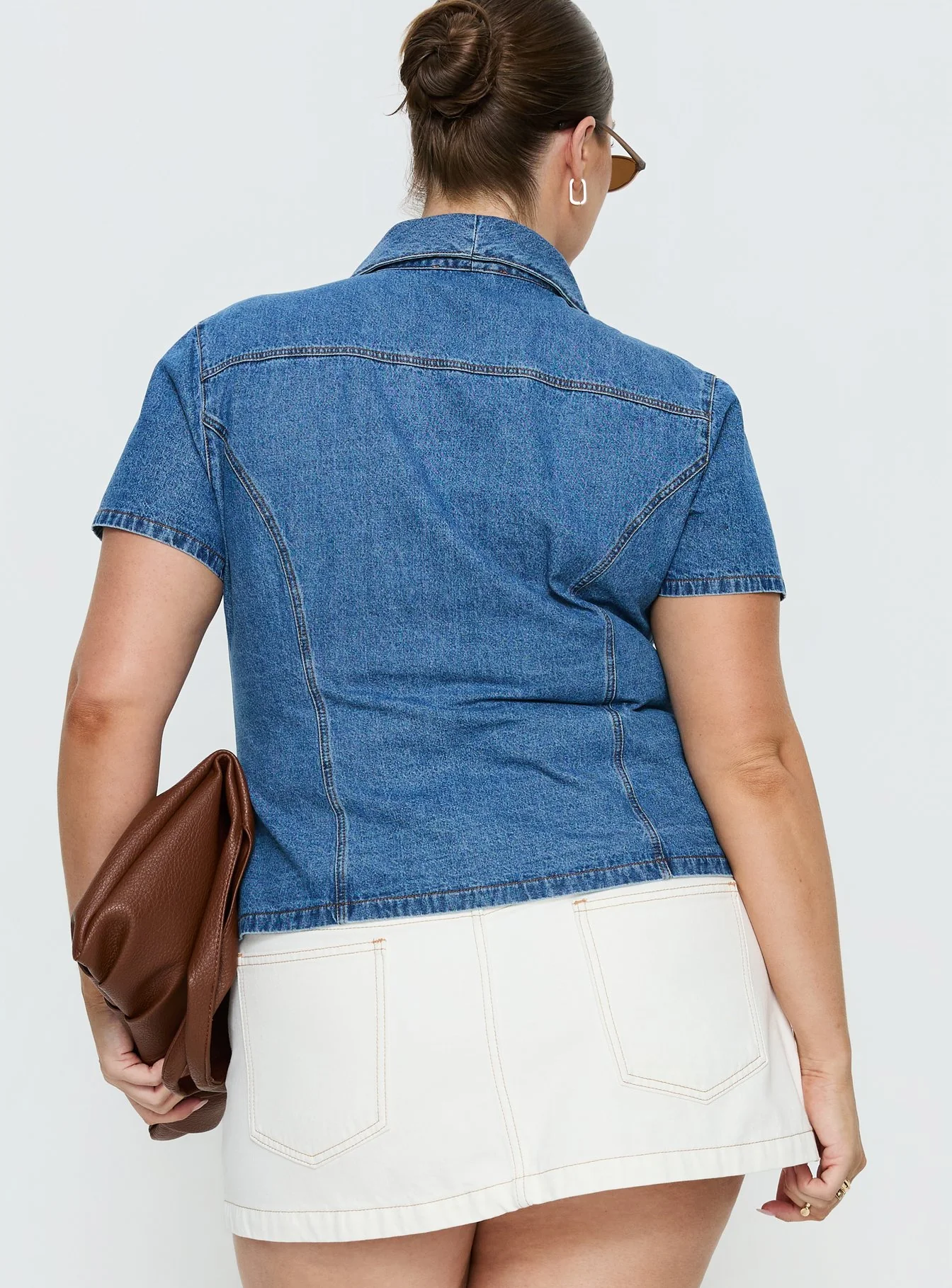 Ellix Button Up Top Blue Denim Curve