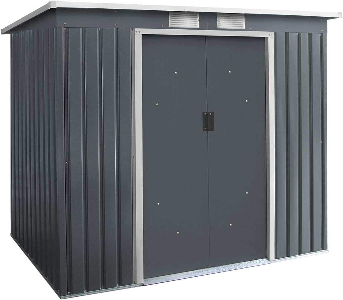 RELAX4LIFE Casetta da Giardino per Attrezzi 213×130×173 cm, in Lamiera d'Acciaio e e Lamiera Zincata con Doppie Porte Scorrevoli, Tetto Inclinato, per Porta Attrezzi, Tosaerba