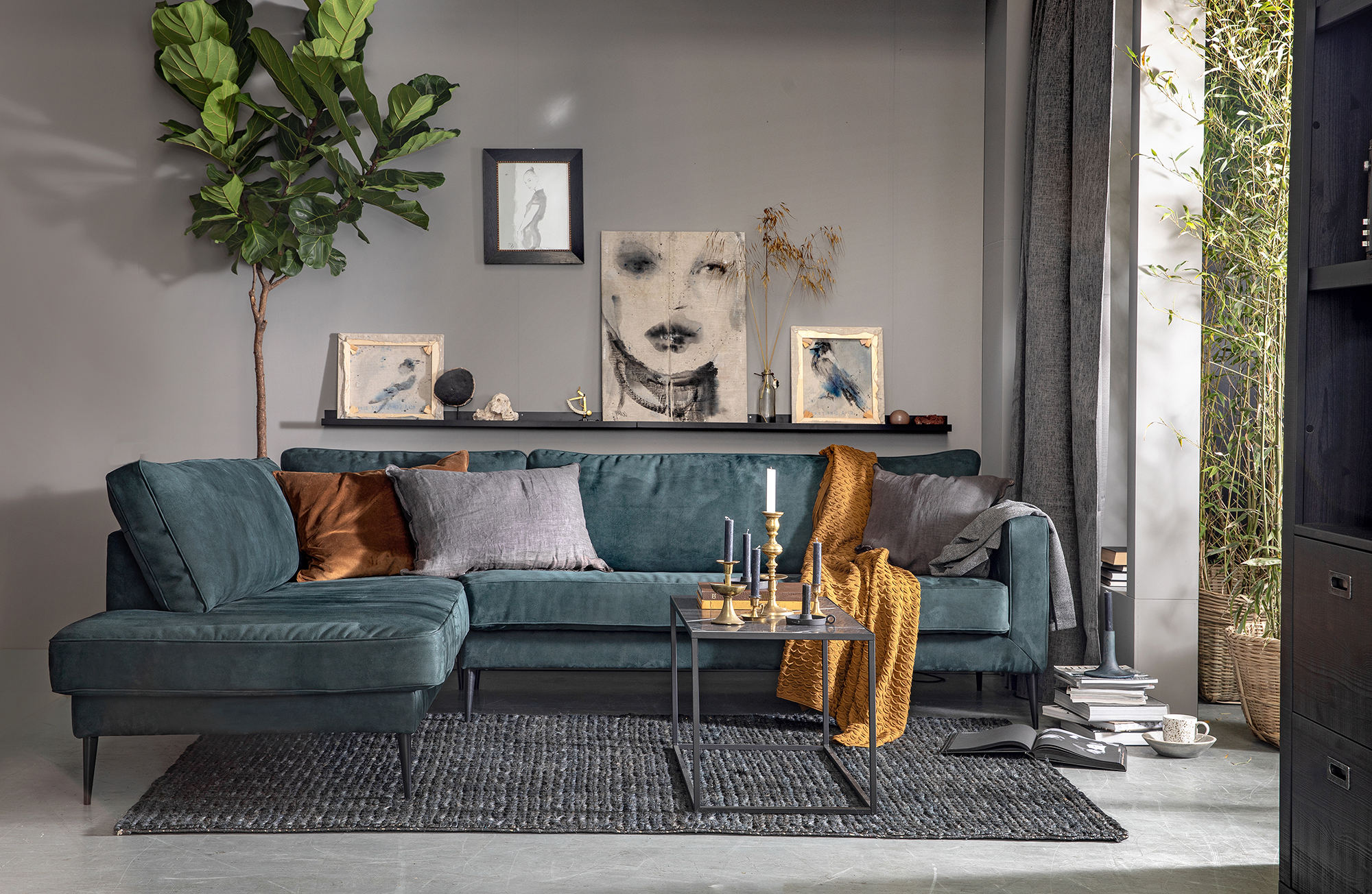 Hoekbank Crew links Vtwonen Crew Hoekbank Links Suede - Petrol