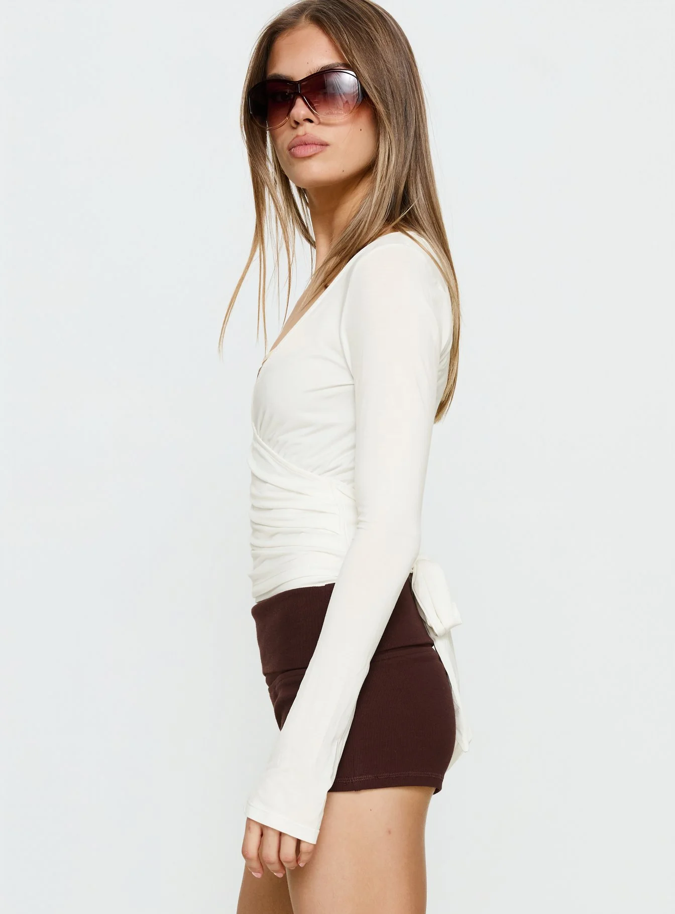 Sylka Long Sleeve Jersey Wrap Top White