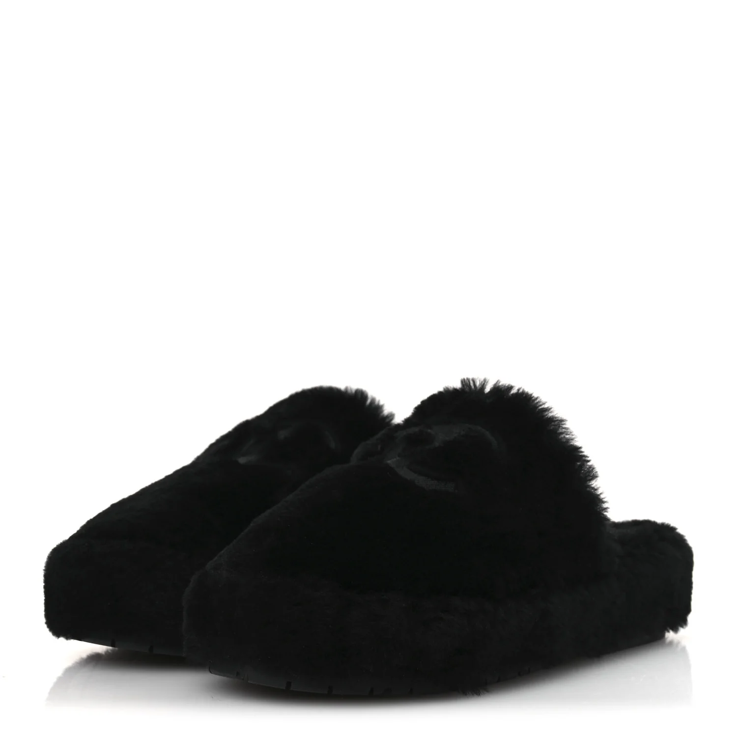 Shearling CC Flat Mules 40 Black - Top Club