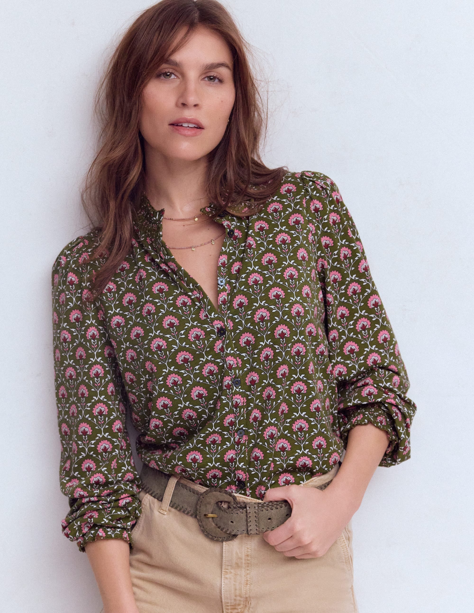 Effie Hemd mit gesmokten Details-Eintagsfliege, Blumengitter