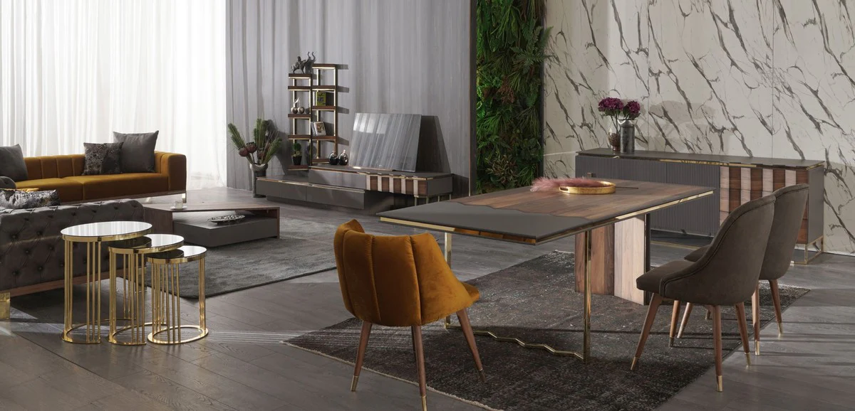 Luxury coffee table brown / gray 130 x 80 x H. 32 cm - Rectangular solid wood living room table - Living room furniture - Luxury furniture - Luxury furnishings