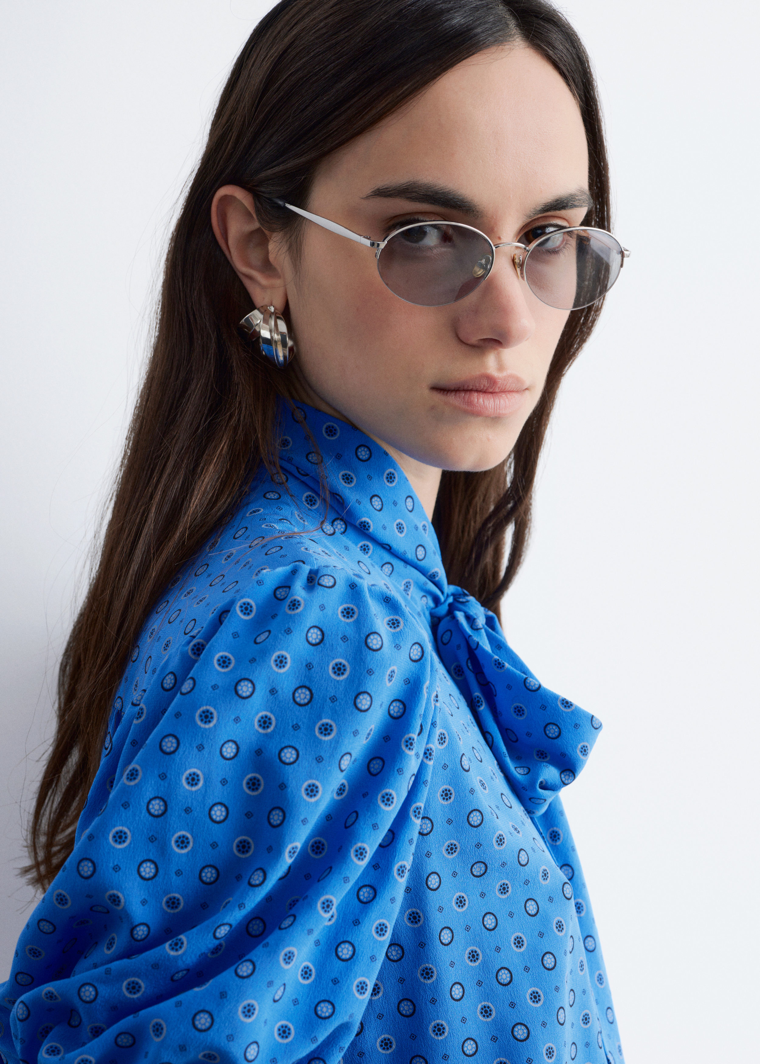 & Other Stories PRINTED TIE-NECK SILK BLOUSE