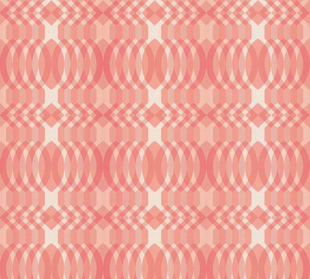 Vliesbehang geometrisch patroon – rood, crème, wit Geometrisch patroon op vliesbehang in retrostijl – rood, crème, wit #1