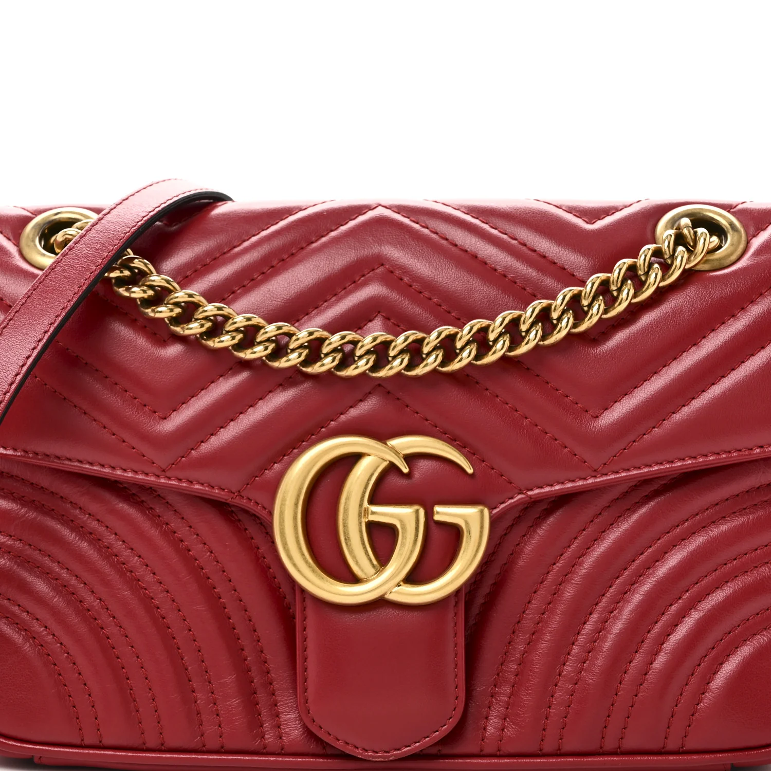 Calfskin Matelasse Small GG Marmont Shoulder Bag Hibiscus Red - Top Club