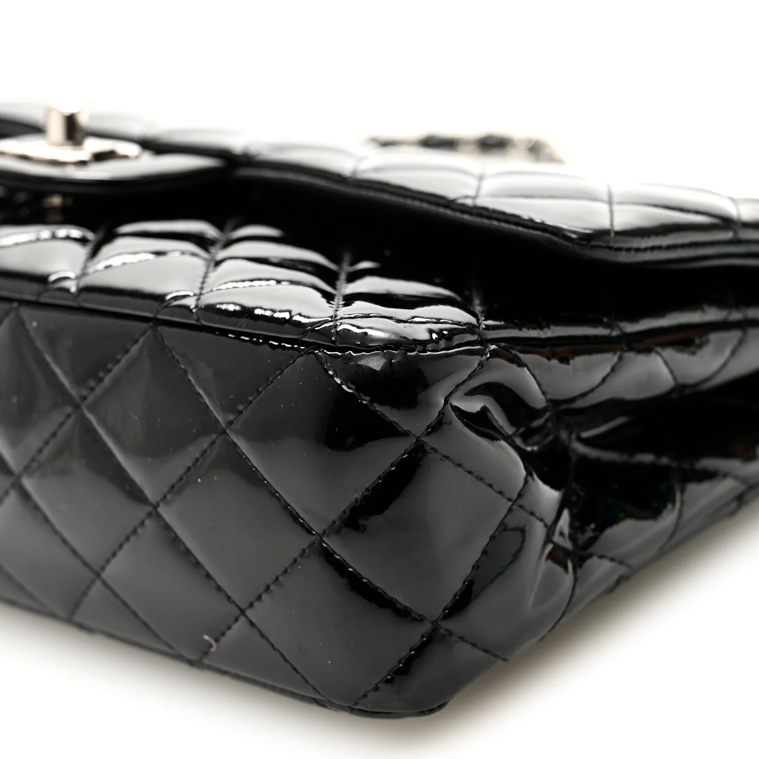 Patent Quilted Medium Double Flap Black - Top Club