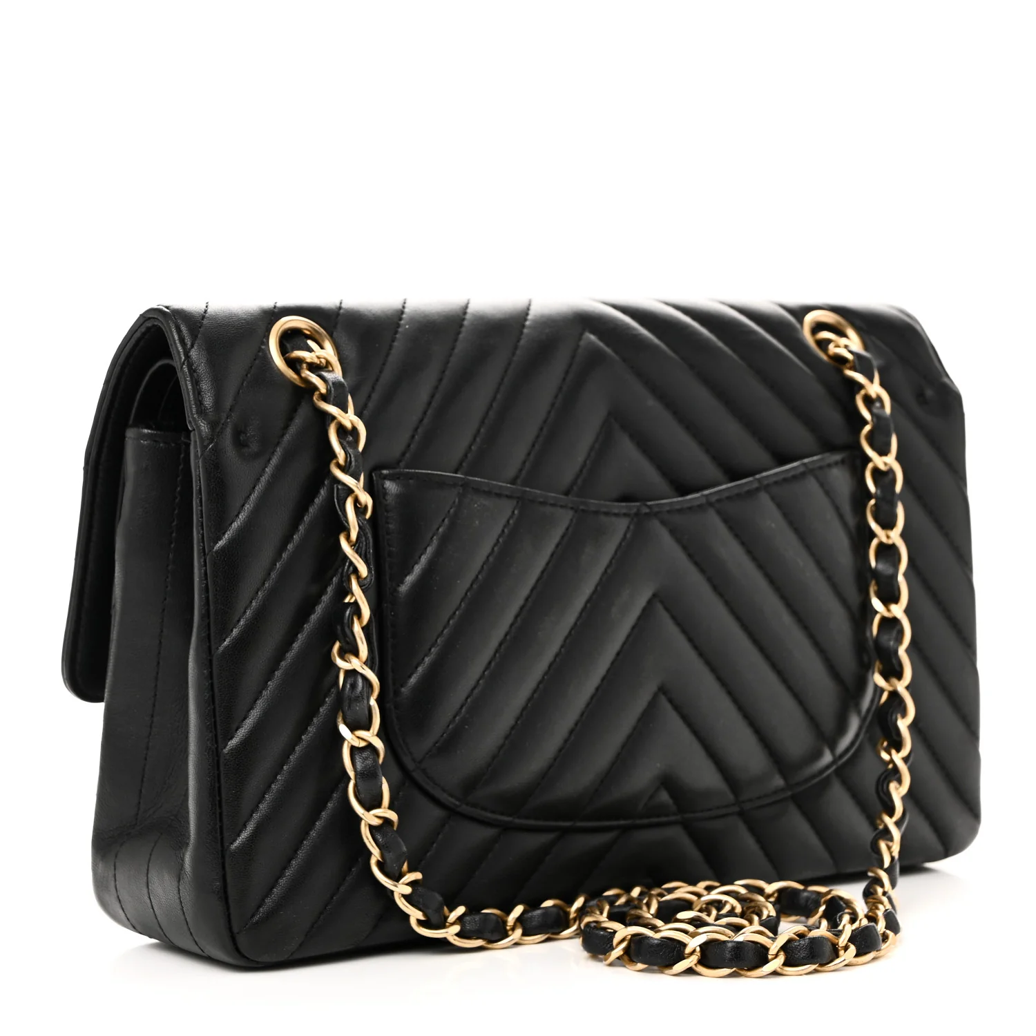 Lambskin Chevron Quilted Medium Double Flap Black - Top Club