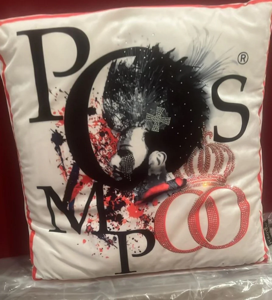 Harald Glööckler luxury decorative cushion Pompöös by Krone white / black / pink 40 cm