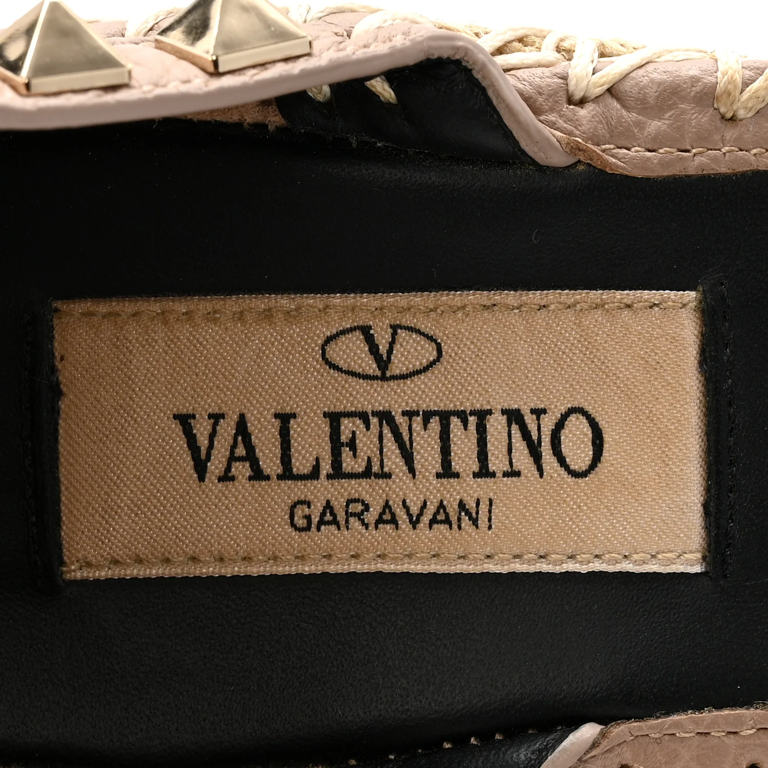Grained Calfskin Rockstud Ankle Strap Espadrille 15/105mm Wedge Sandals 35 Rose Quartz Natural - Top Club