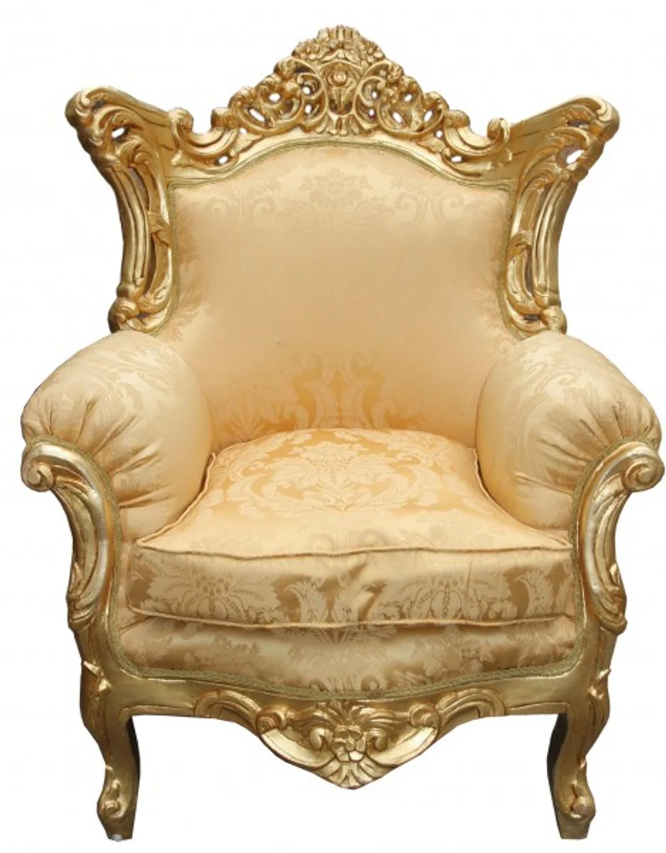 Antique Style Living Room Baroque Armchair Al Capone Mod Gold Flower Pattern / Gold - Noble & Magnificent