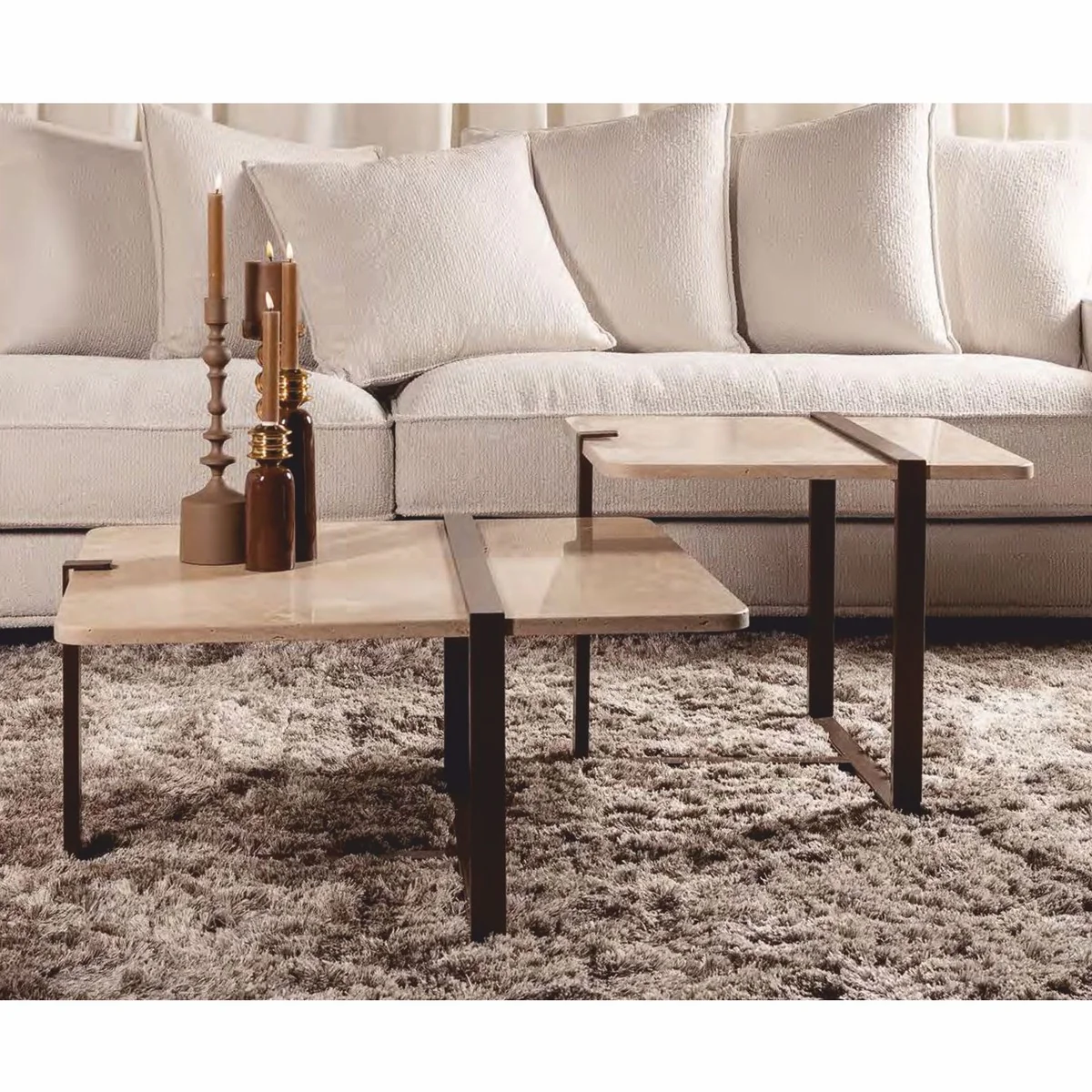 Luxury Coffee Table Set Beige / Brown - Living Room & Hotel Furniture