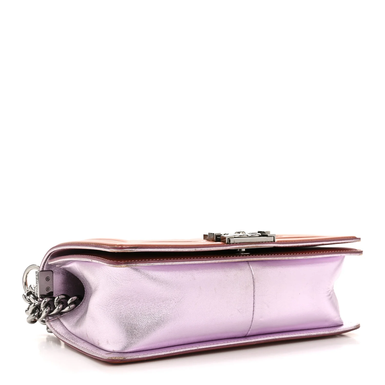 Metallic Patent Calfskin Quilted Medium Boy Flap Light Pink - Top Club