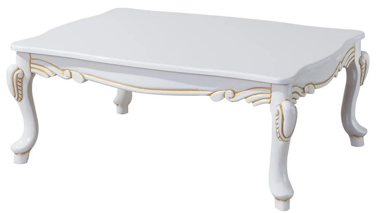 Luxury baroque coffee table white / gold 110 x 77 x H. 45 cm - Rectangular living room table in baroque style - Baroque furniture