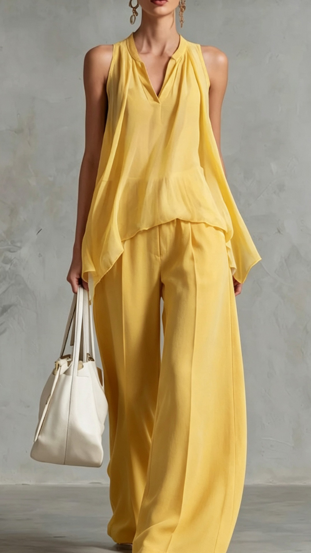Women's Cotton-Blend Textured Sleeveless Top and Wide-Leg Pants Set - Nordfashionstorm - Women's Clothing, Fashion for You - Nordfashionstorm.com