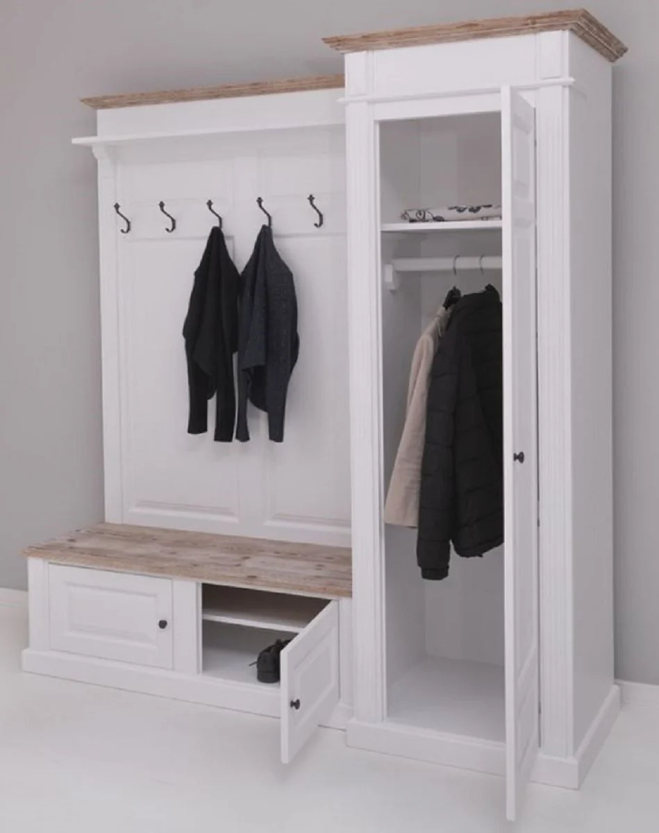 Country house style wardrobe white / natural colors 205 x 65 x H. 210 cm - solid wood wardrobe - hallway cabinet - hallway furniture - wardrobe furniture - solid wood furniture - country house style furniture